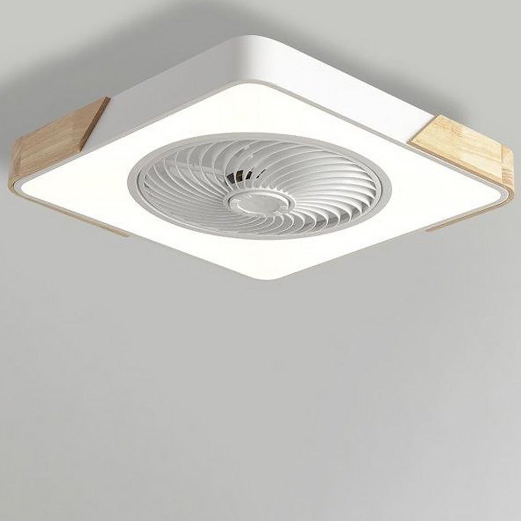 Sleek White Bladeless LED Flush Mount Ceiling Fan with Remote for Bedrooms