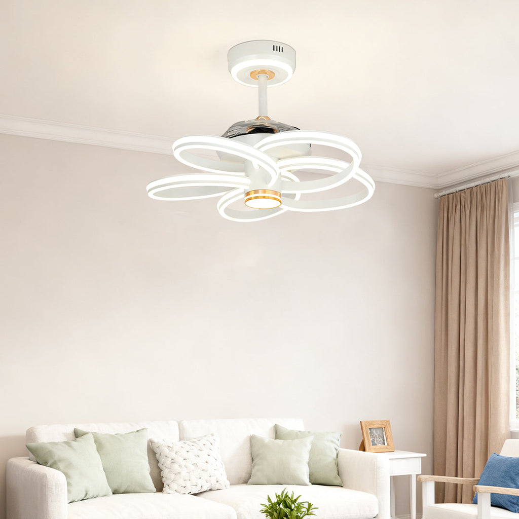White Iron Art Ceiling Fan with Light for Modern Living Spaces
