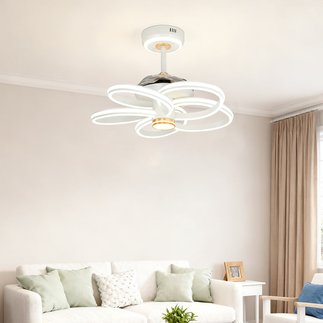 White Iron Art Ceiling Fan with Light for Modern Living Spaces