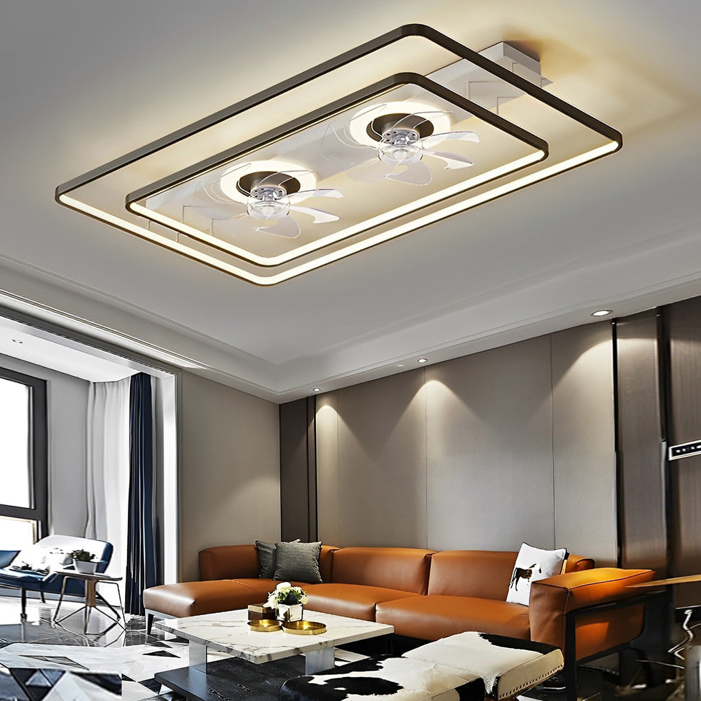 Modern Dual Head Rectangular LED Ceiling Fans with Transparent Blades