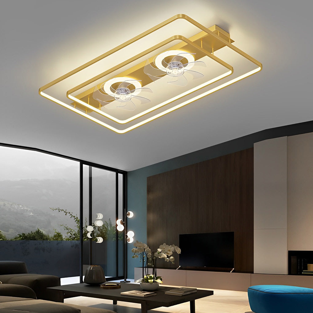 Modern Rectangular Dual Head LED Ceiling Fan with Transparent Blades for Living Room