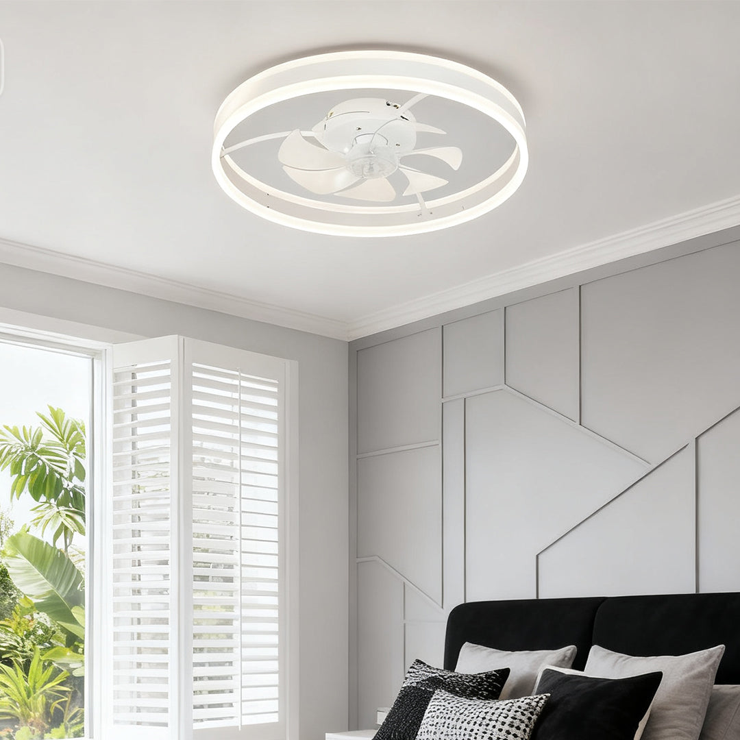 Contemporary White Plastic Ceiling Fan with LED Light for Living Room
