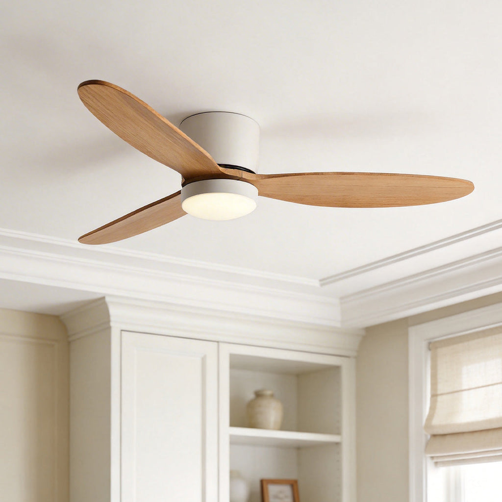 Rustic Natural Wood LED Ceiling Fan with Light for Living Room Bedroom