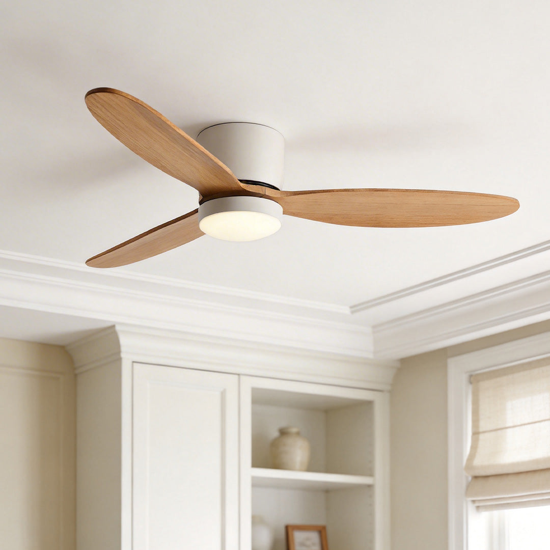 Rustic Natural Wood LED Ceiling Fan with Light for Living Room Bedroom