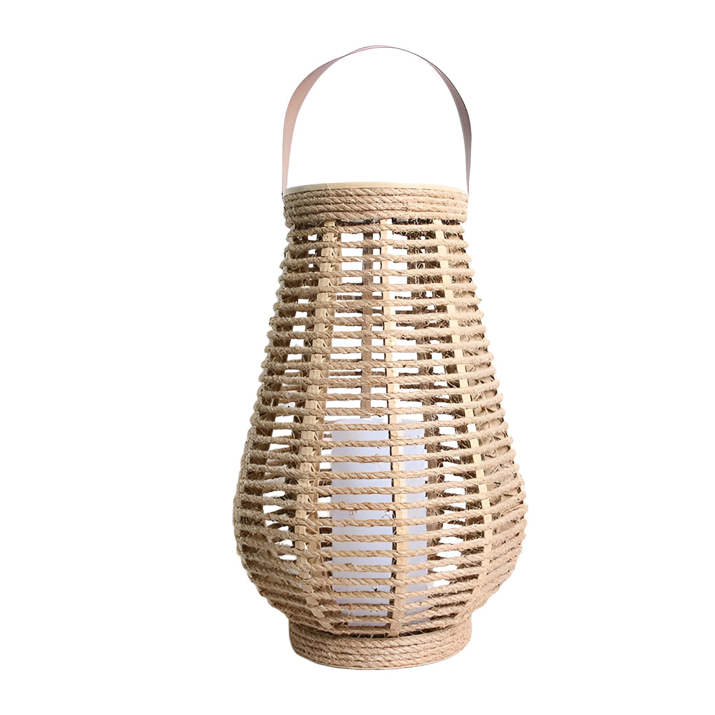 Rustic Rattan Solar LED Hanging Lantern with Waterproof Hemp Rope for Outdoor Use