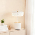 Minimalist USB Charging Fringe Table Lamp in White Metal for Bedroom
