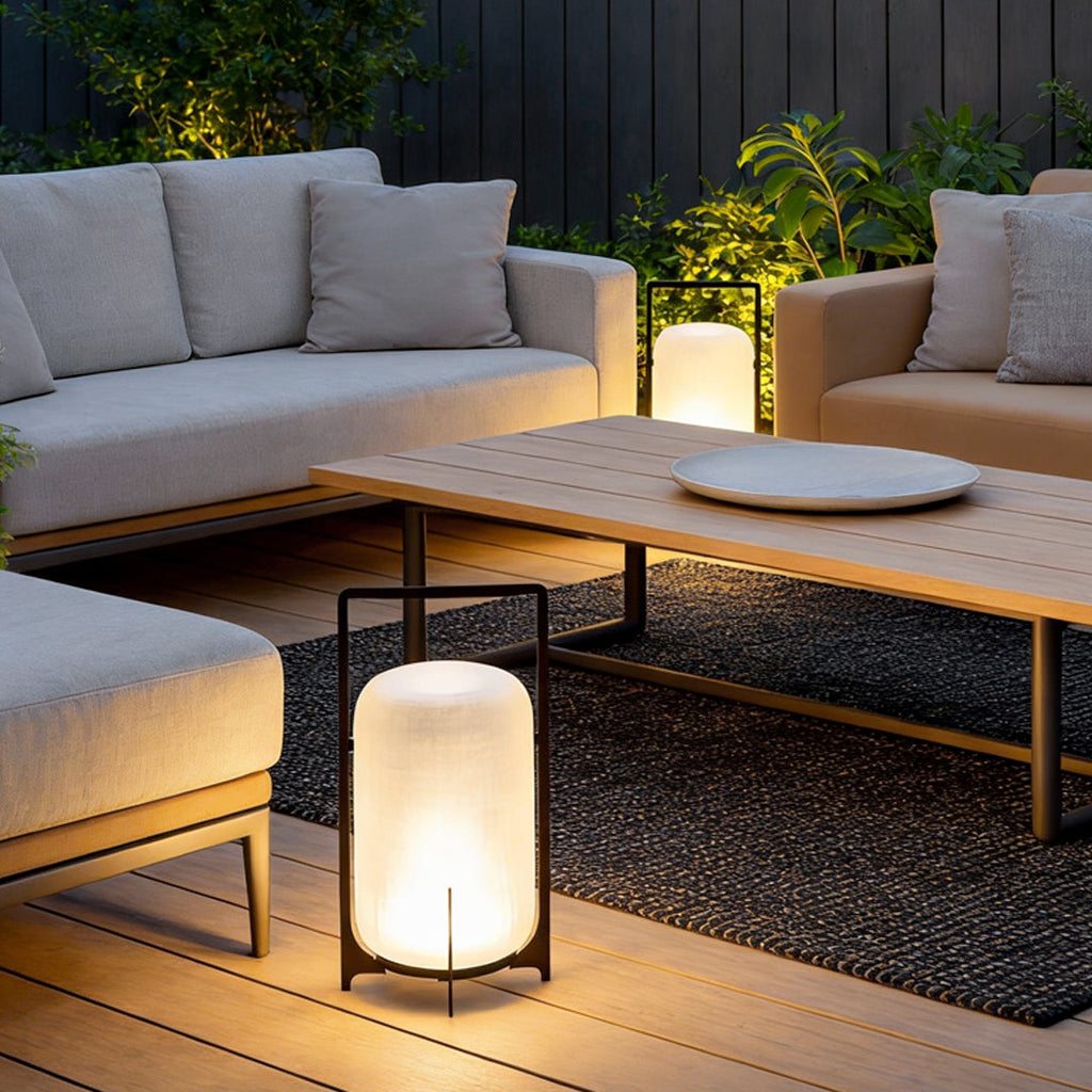 Sleek Black Waterproof LED Lantern for Outdoor Patios and Gardens