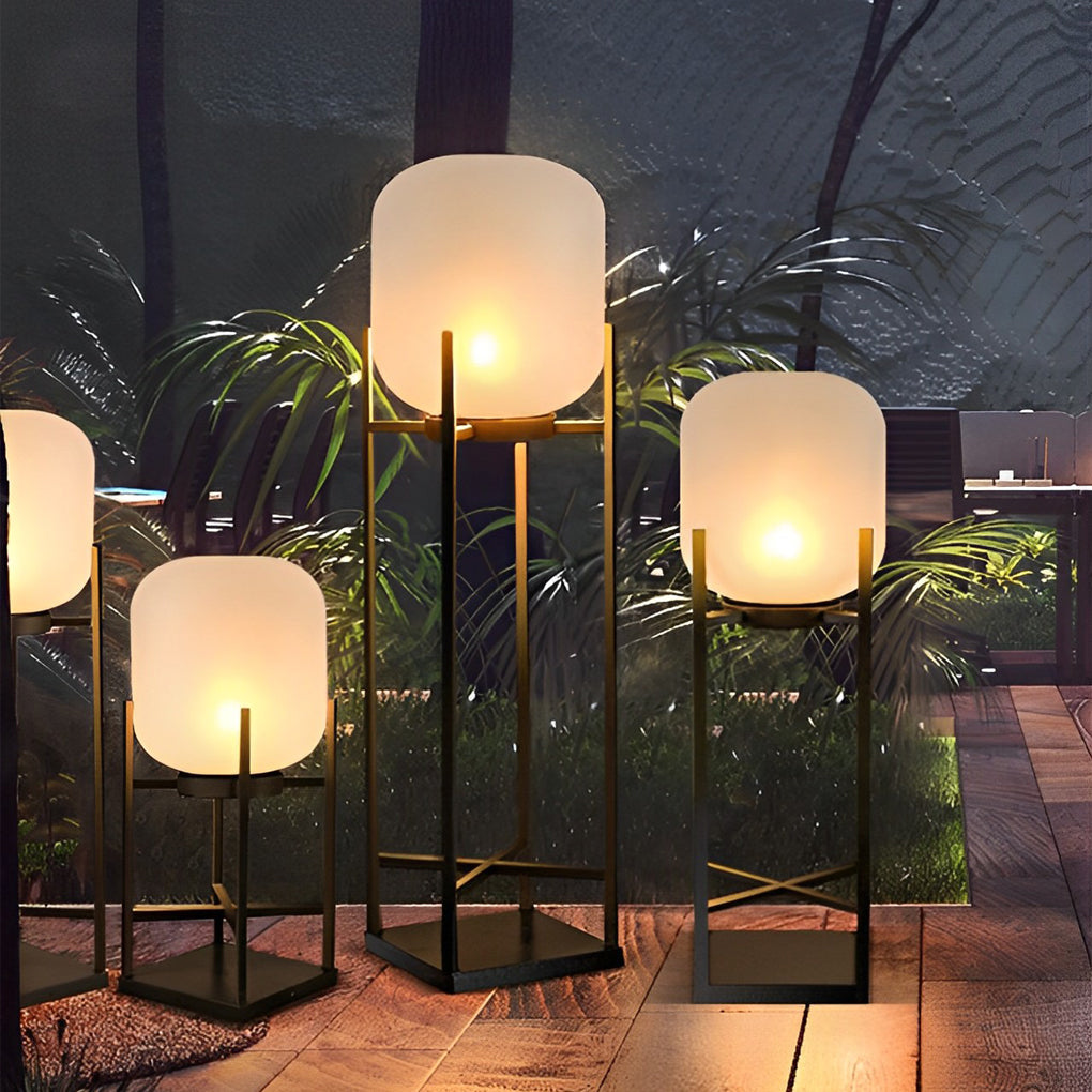 Rustic Black Metal LED Floor Lantern for Garden Patio Indoor Use