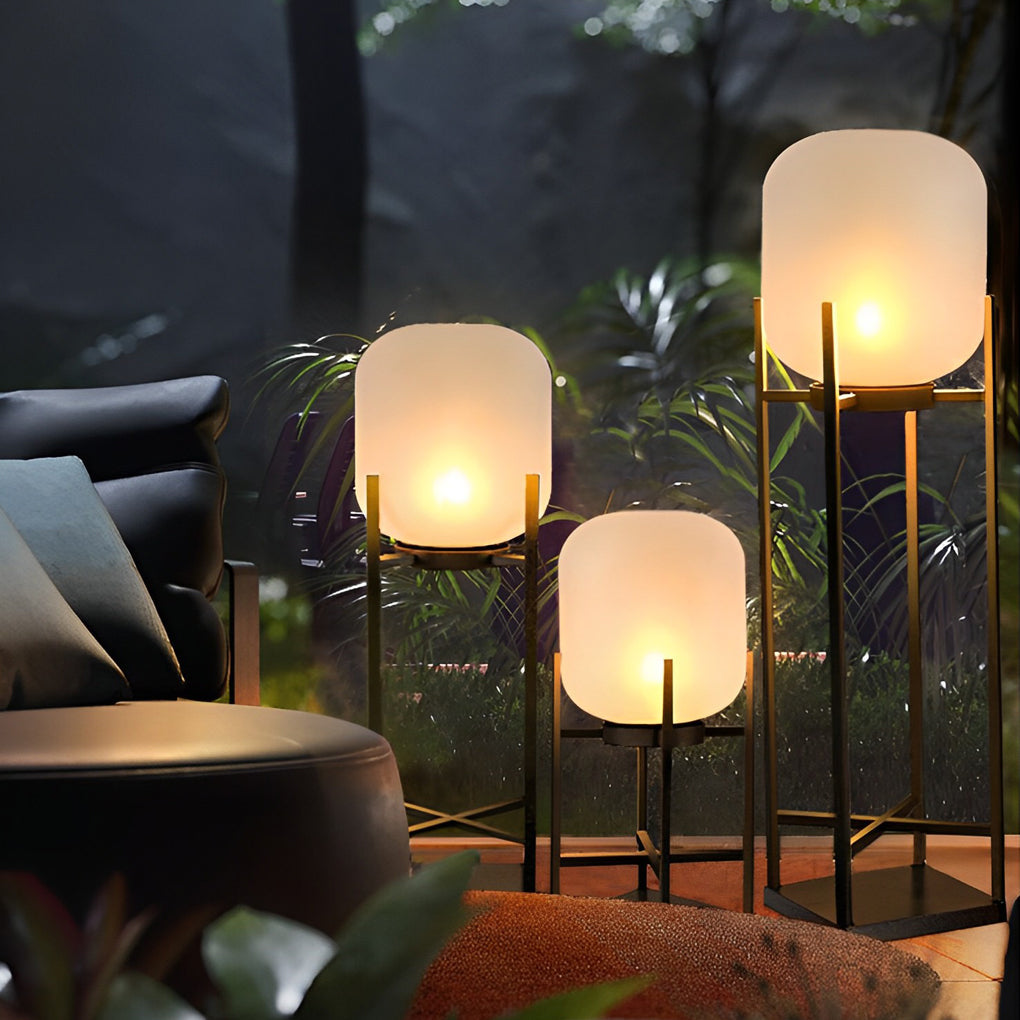 Rustic Black Metal LED Floor Lantern for Garden Patio Indoor Use