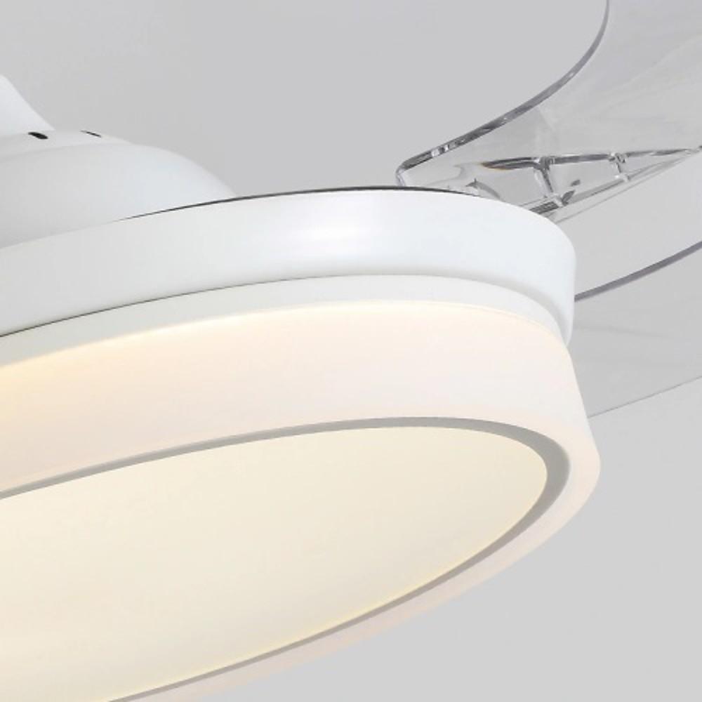 White Retractable Ceiling Fan with 4 Blades and LED Light for Living Room
