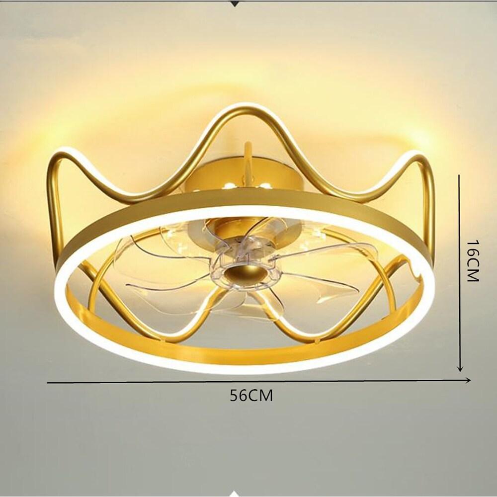 Elegant Gold and Black Crown-Shaped Ceiling Fan Light for Living Room