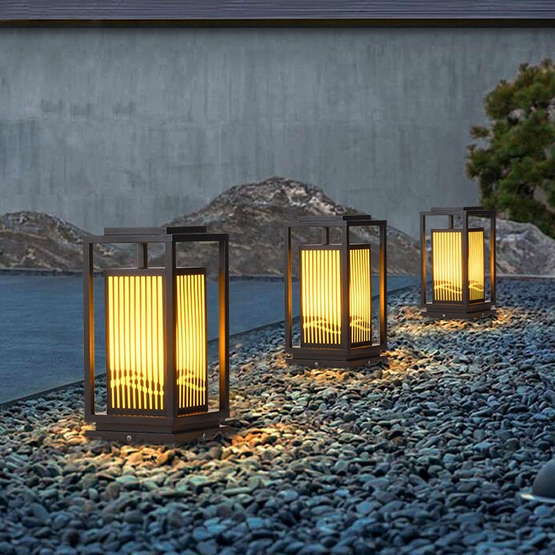 Modern Black Striped Garden Bollard Lights for Outdoor Pathway Lighting