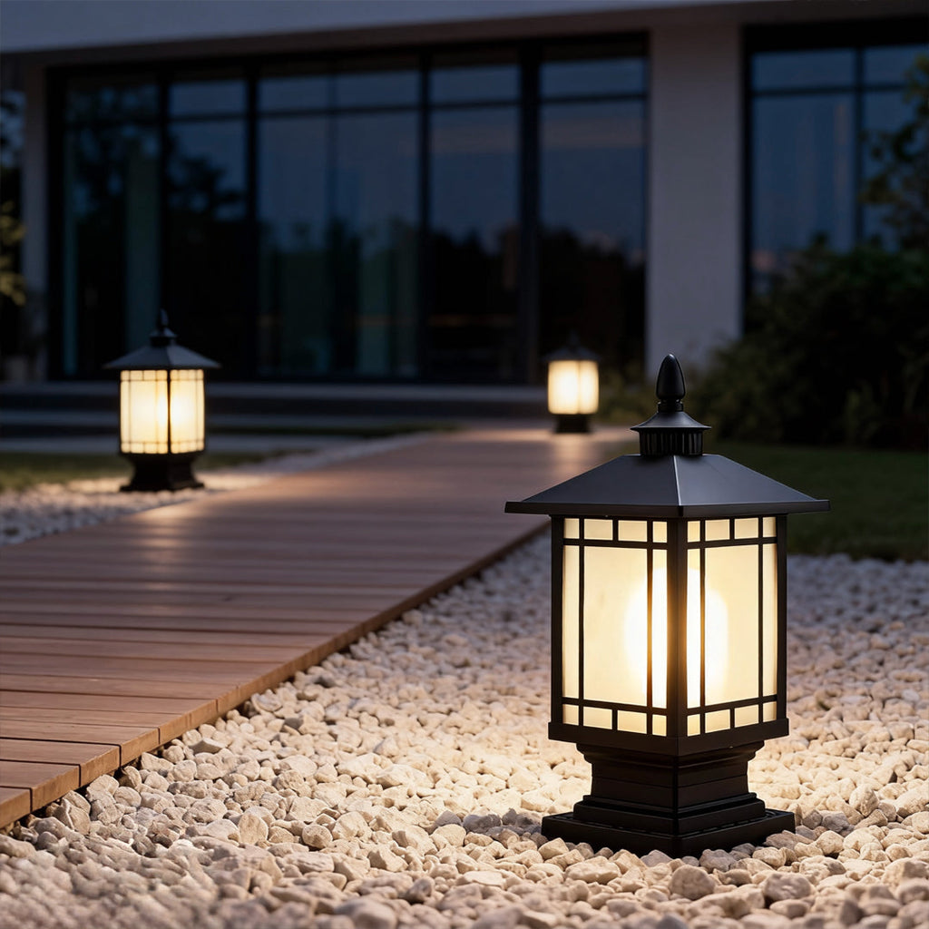 Retro Waterproof Outdoor Street Light Pillar in Black Metal for Patios