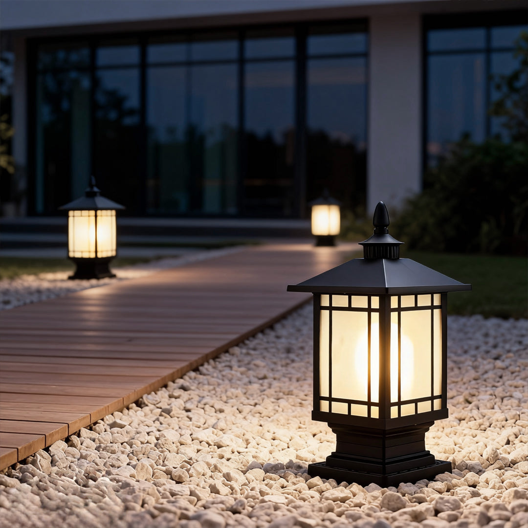 Retro Waterproof Outdoor Street Light Pillar in Black Metal for Patios