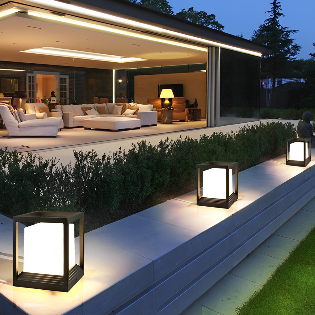 Minimalist Square Waterproof LED Garden Pedestal Light in Sleek Black