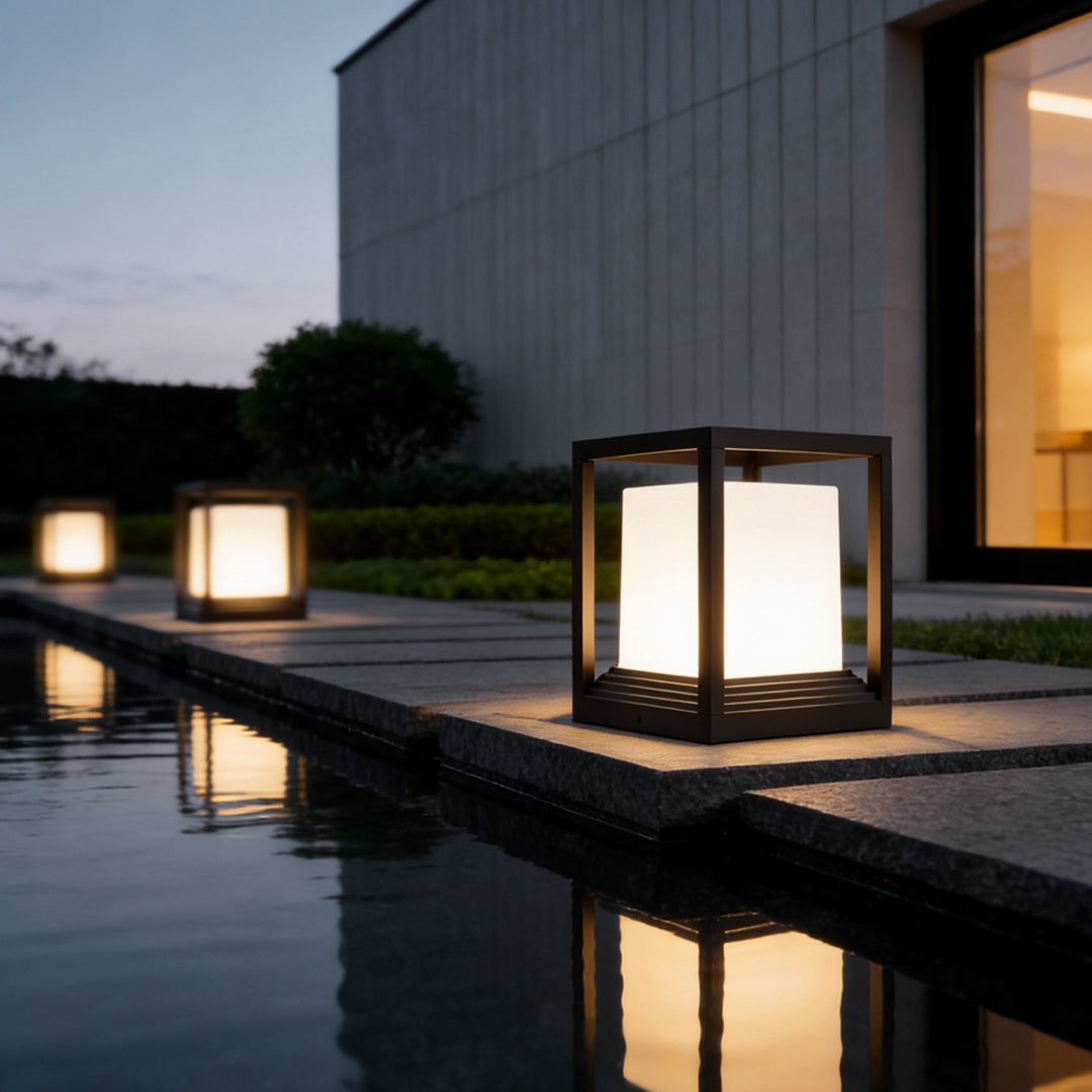 Minimalist Square Waterproof LED Garden Pedestal Light in Sleek Black
