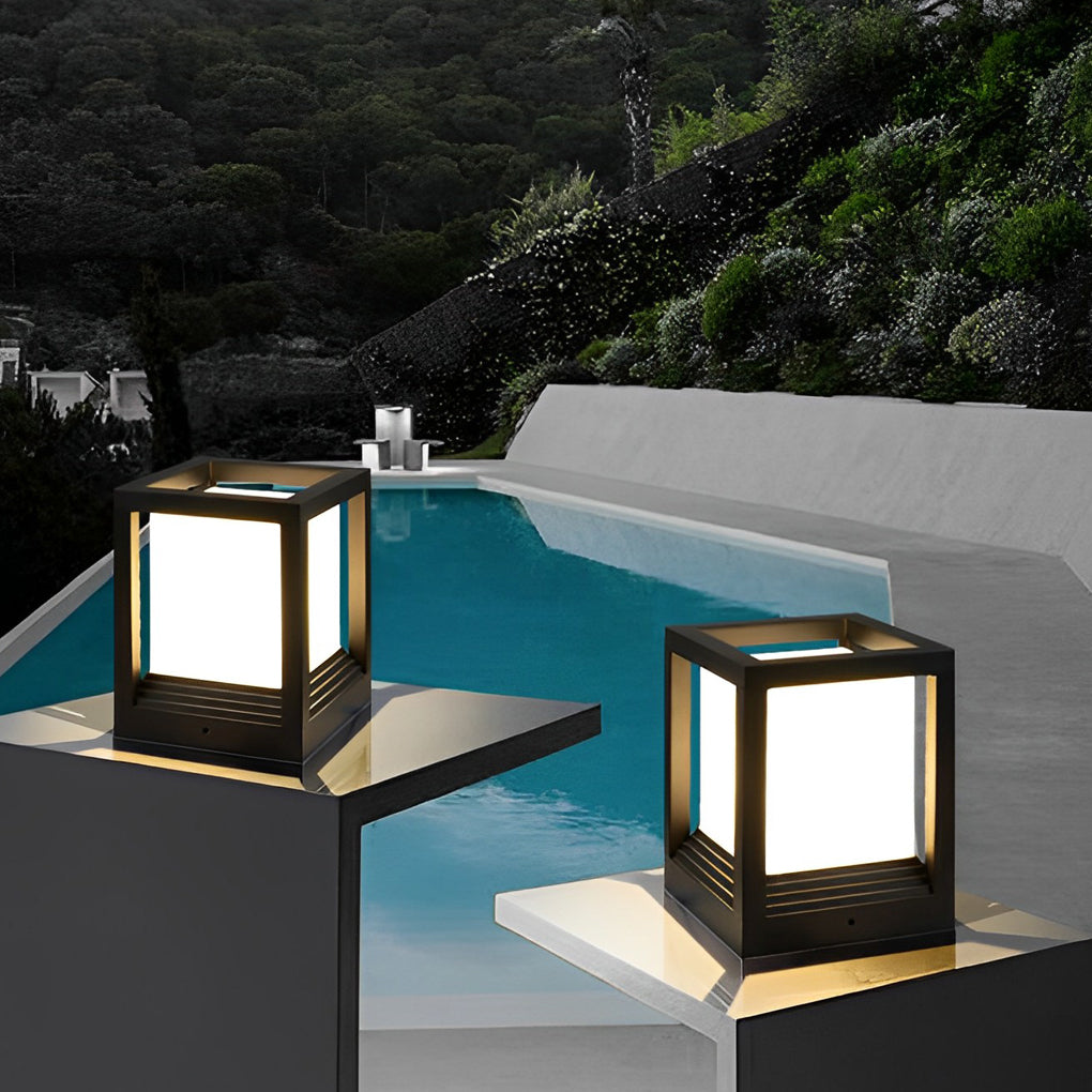 Minimalist Square Waterproof LED Garden Pedestal Light in Sleek Black