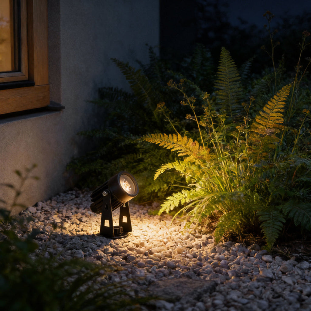 Adjustable Solar Powered Outdoor Landscape Spotlight in Durable Black Finish
