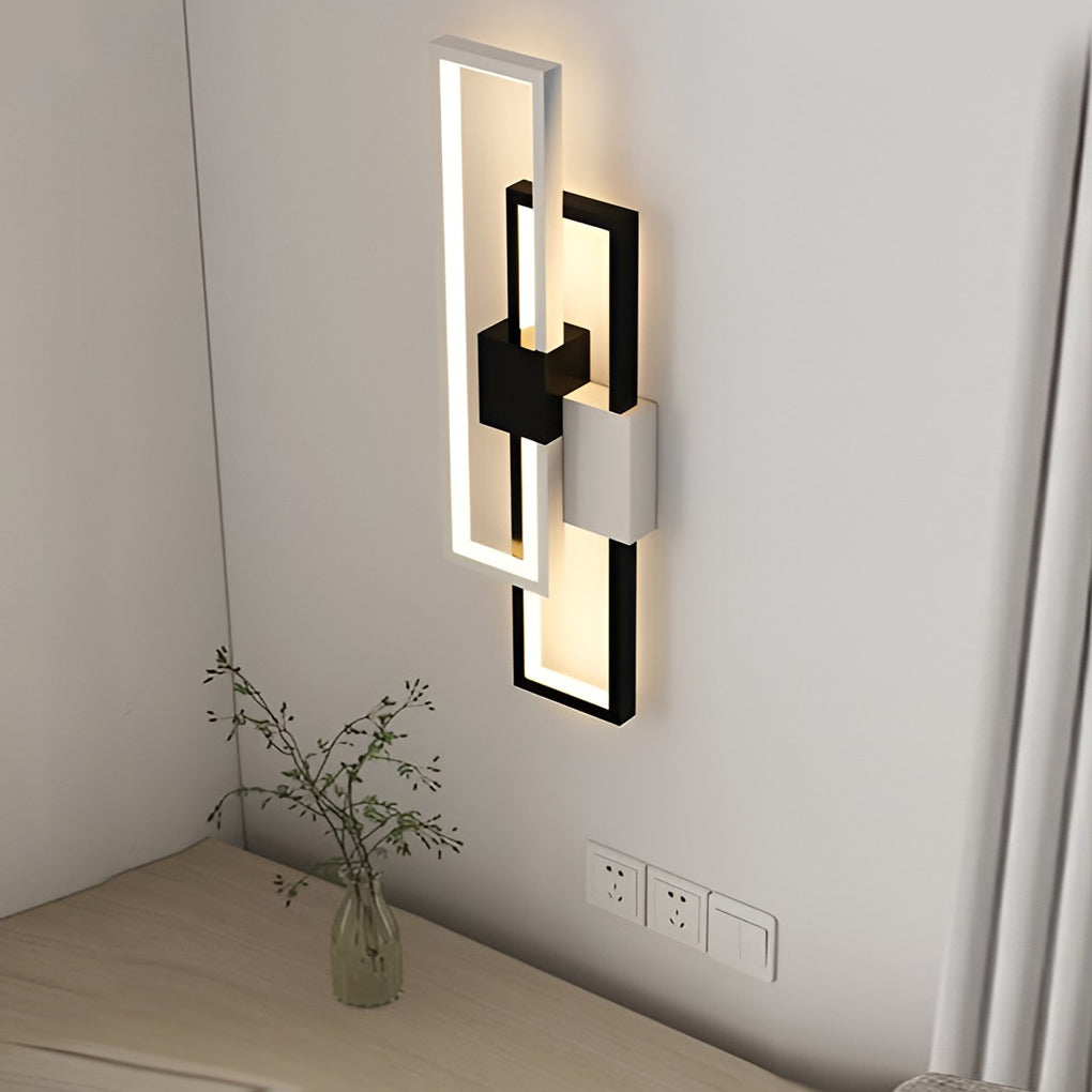Nordic Geometric LED Wall Sconce Light in Matte Black for Living Room