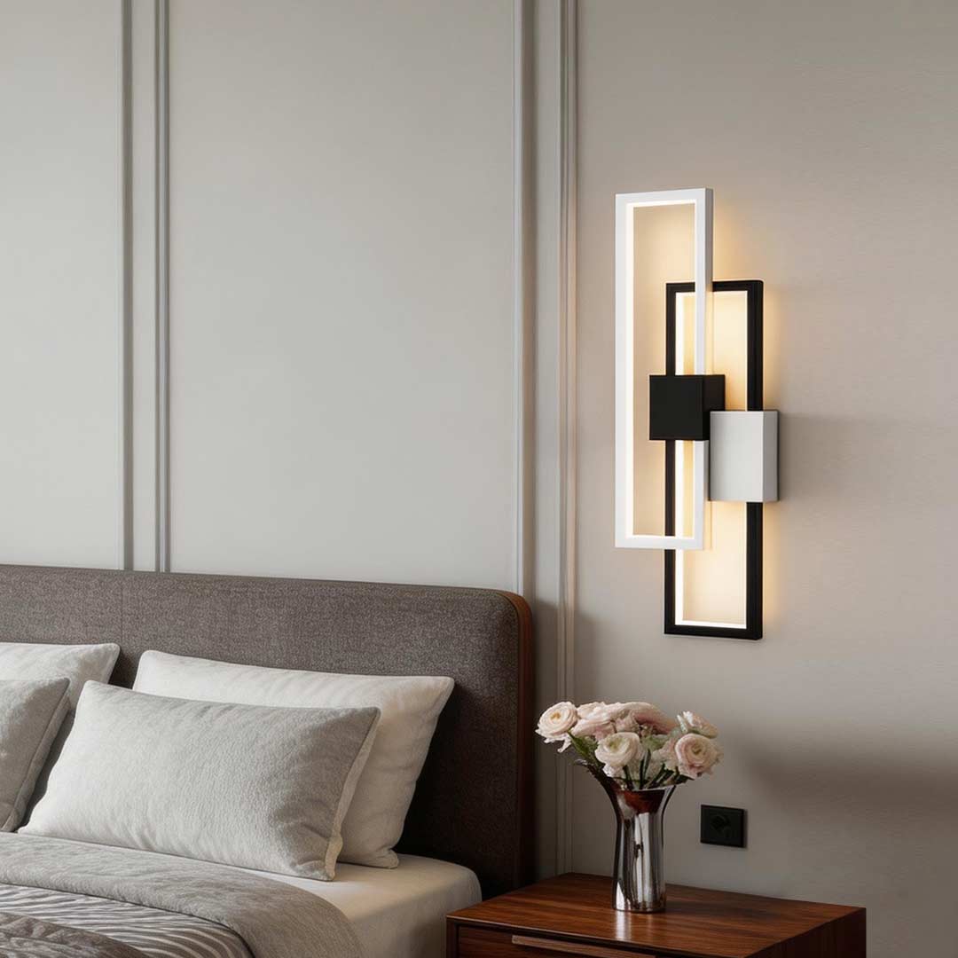 Nordic Geometric LED Wall Sconce Light in Matte Black for Living Room