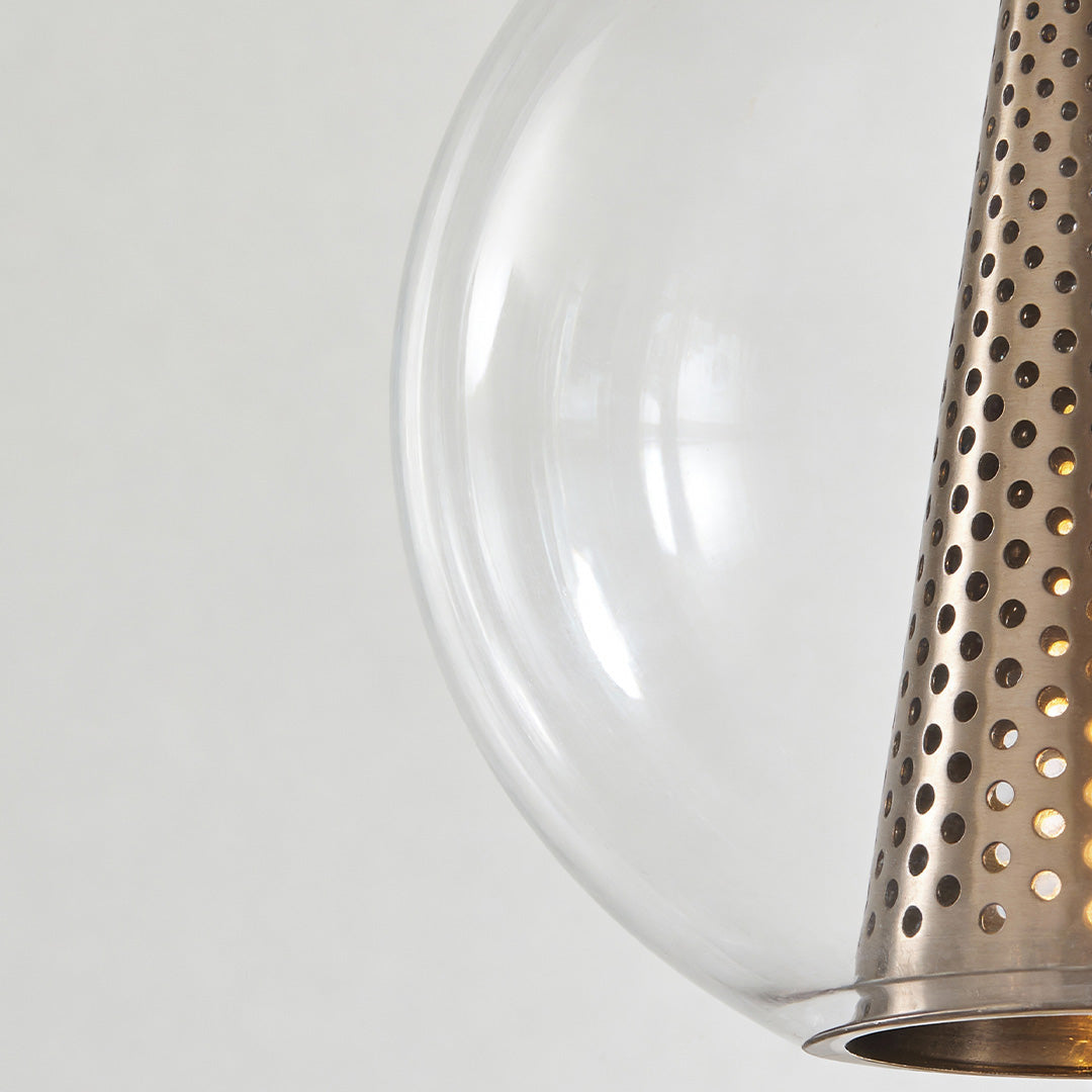 Chic Perforated Metal Cone Pendant Light with Glass Ball for Dining Room