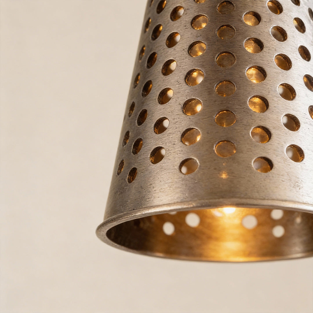 Chic Perforated Metal Cone Pendant Light with Glass Ball for Dining Room