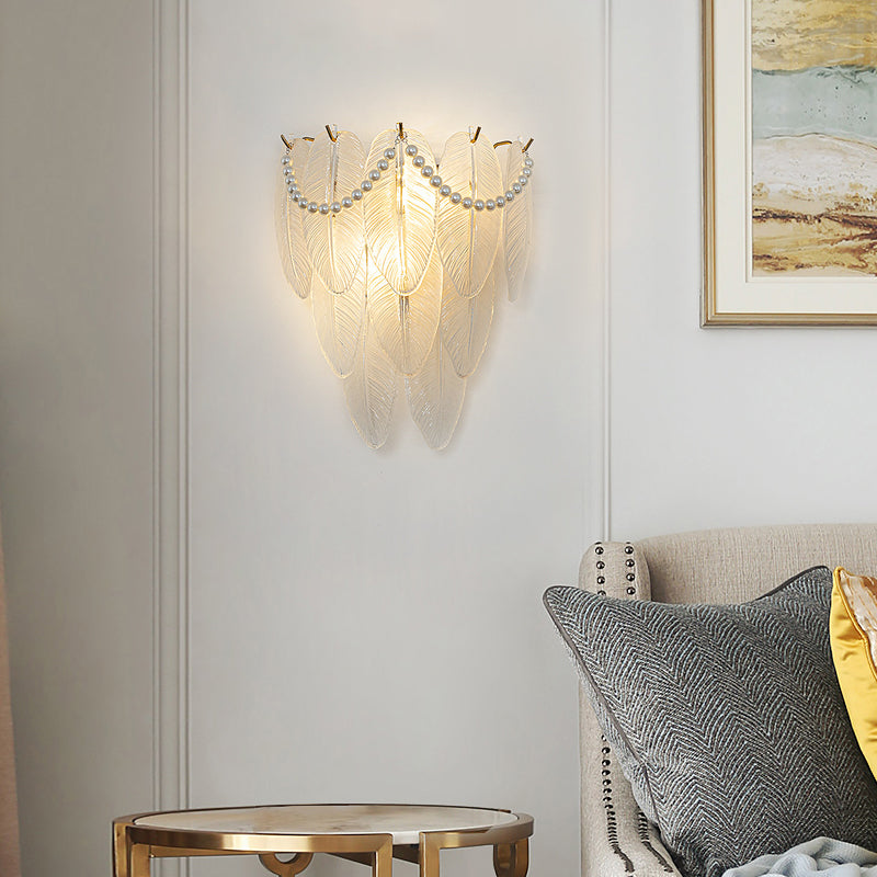 Luxury Modern Glass Feather Wall Sconce Light for Contemporary Rooms