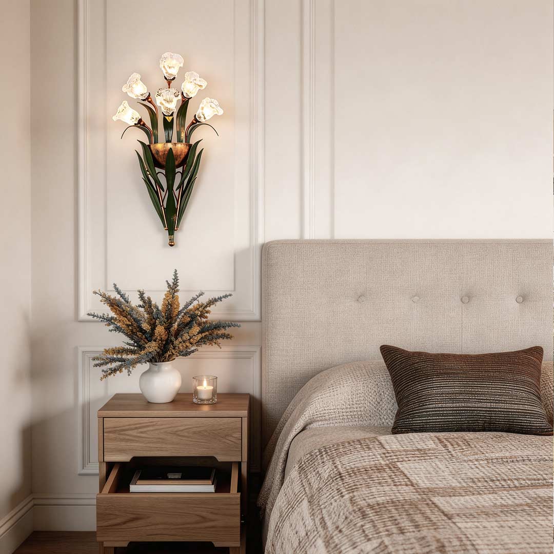 Rustic Glass Floral Wall Sconce in Natural Country Style for Living Room