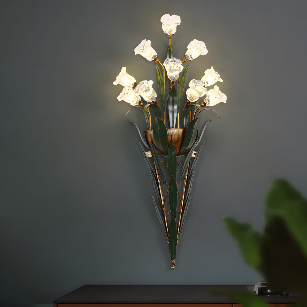 Rustic Glass Floral Wall Sconce in Natural Country Style for Living Room