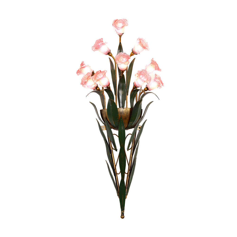Rustic Glass Floral Wall Sconce in Natural Country Style for Living Room