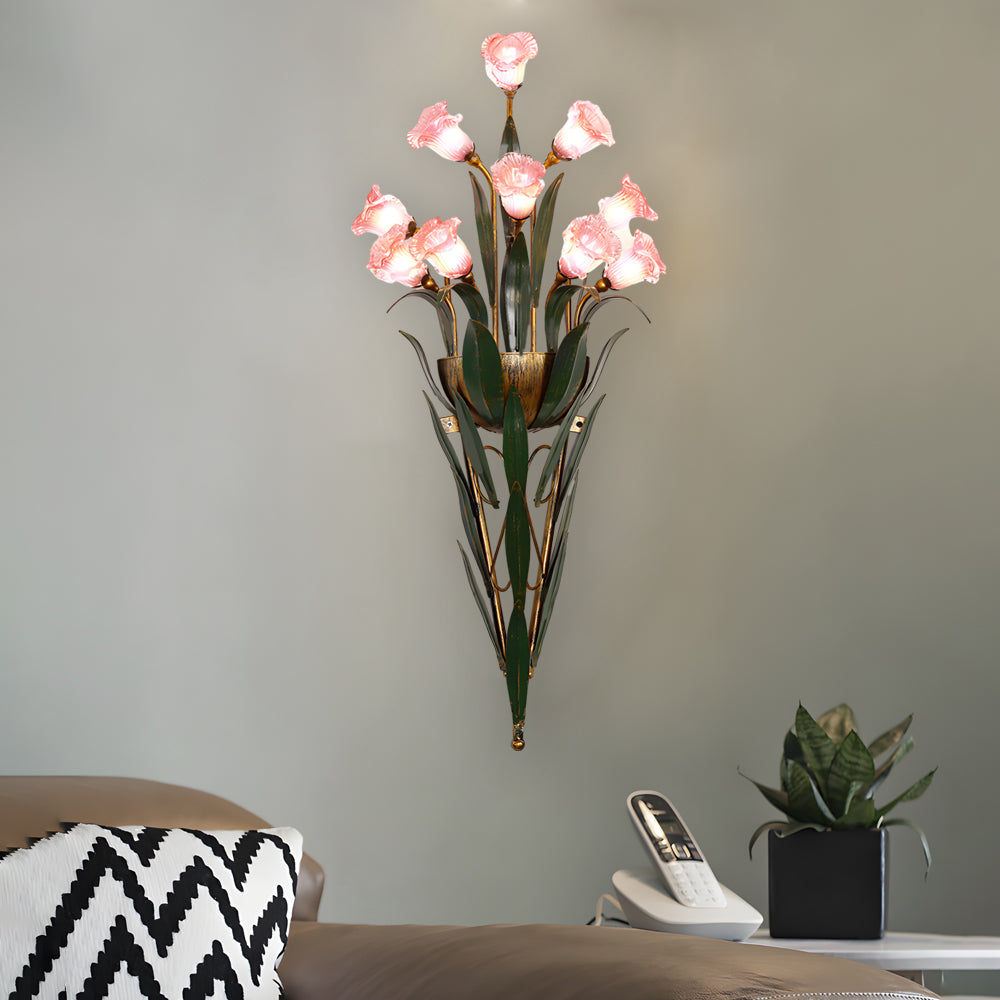 Rustic Glass Floral Wall Sconce in Natural Country Style for Living Room
