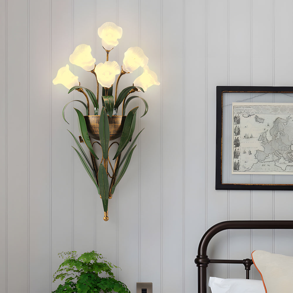 Rustic Glass Floral Wall Sconce in Natural Country Style for Living Room