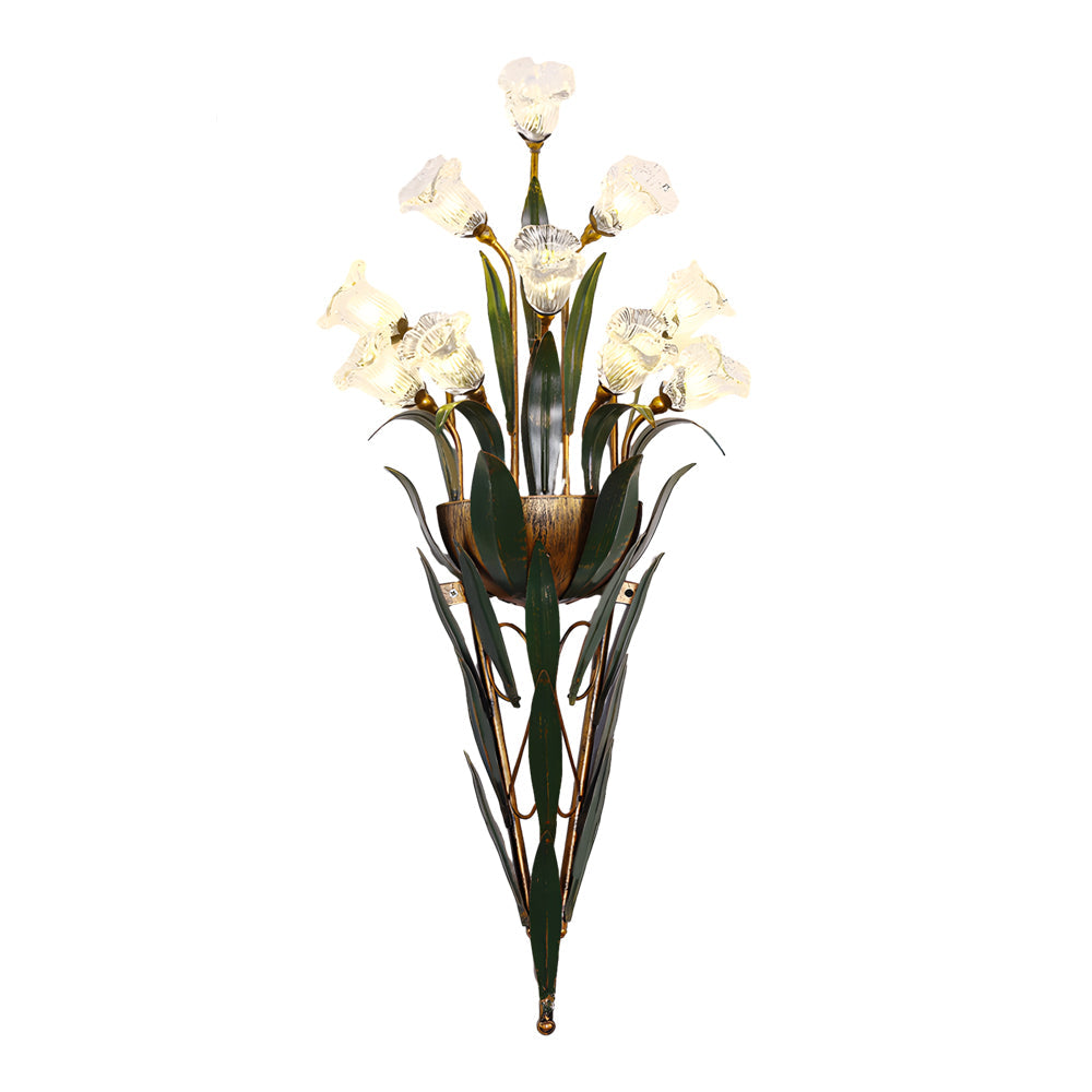 Rustic Glass Floral Wall Sconce in Natural Country Style for Living Room