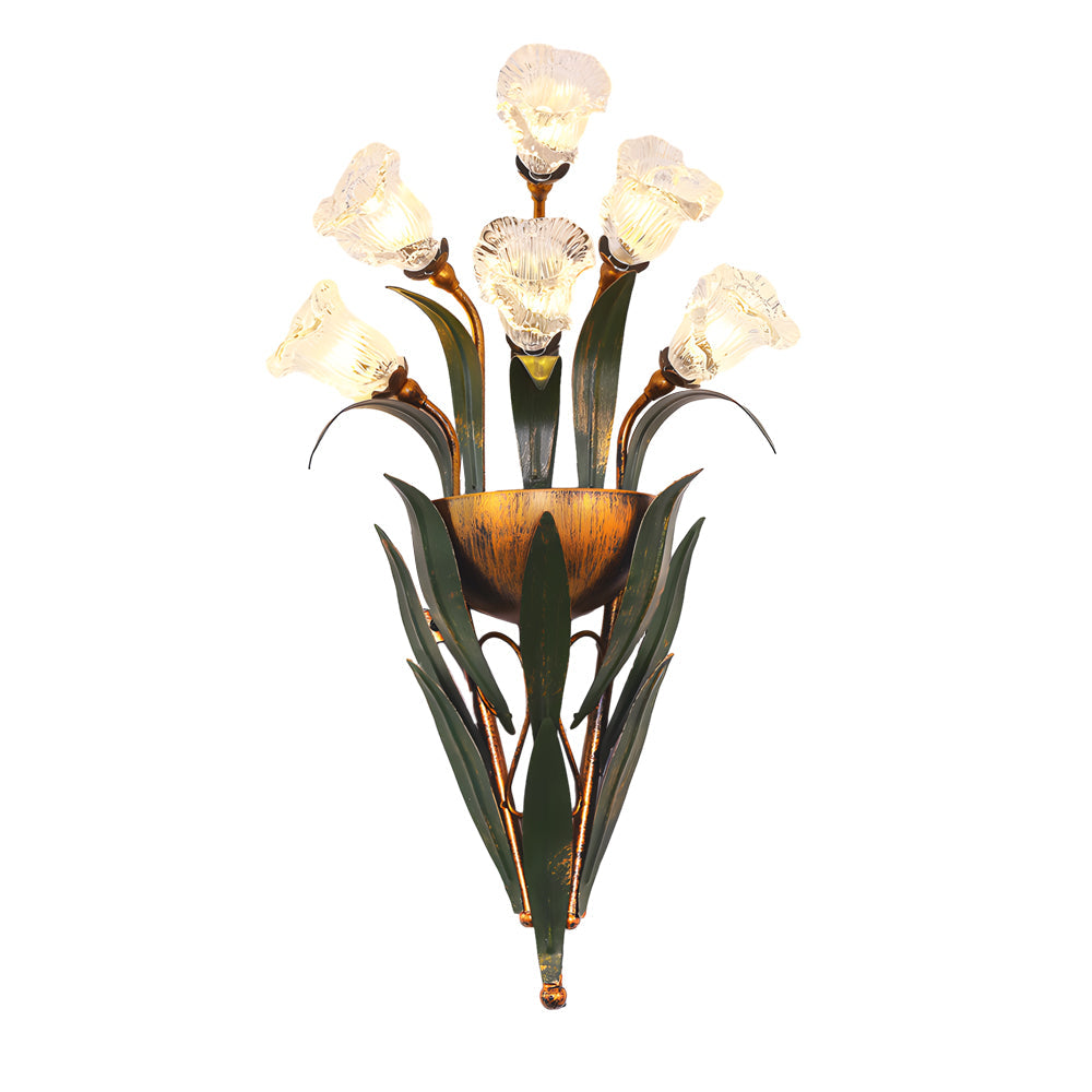 Rustic Glass Floral Wall Sconce in Natural Country Style for Living Room