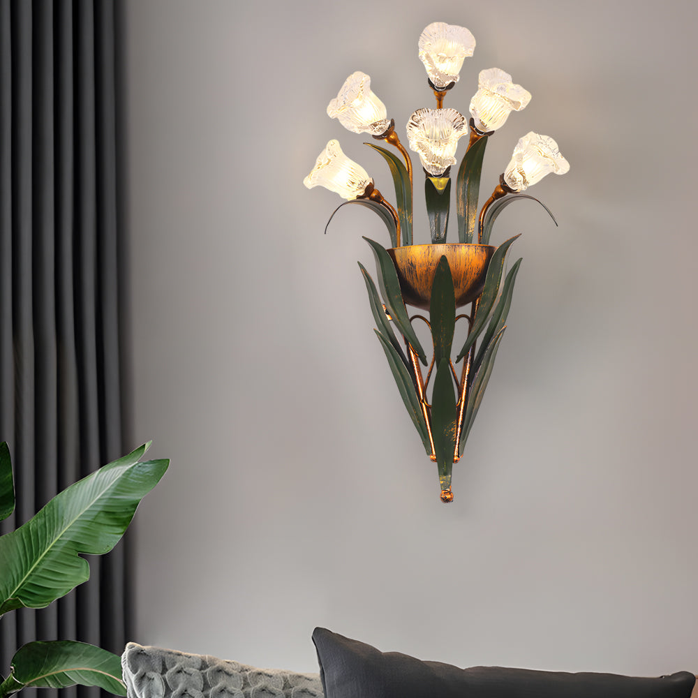 Rustic Glass Floral Wall Sconce in Natural Country Style for Living Room