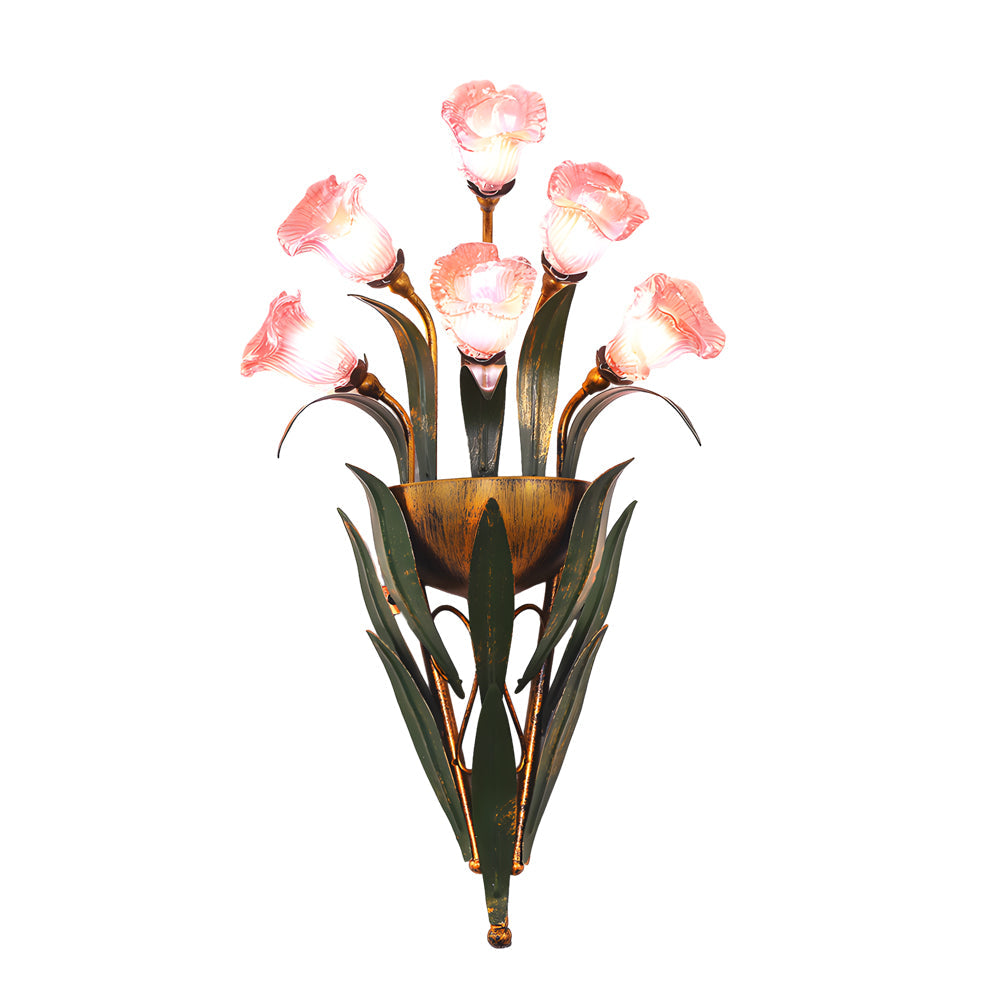 Rustic Glass Floral Wall Sconce in Natural Country Style for Living Room