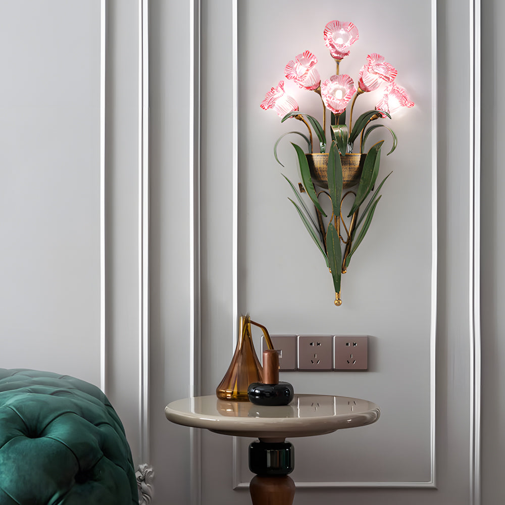 Rustic Glass Floral Wall Sconce in Natural Country Style for Living Room