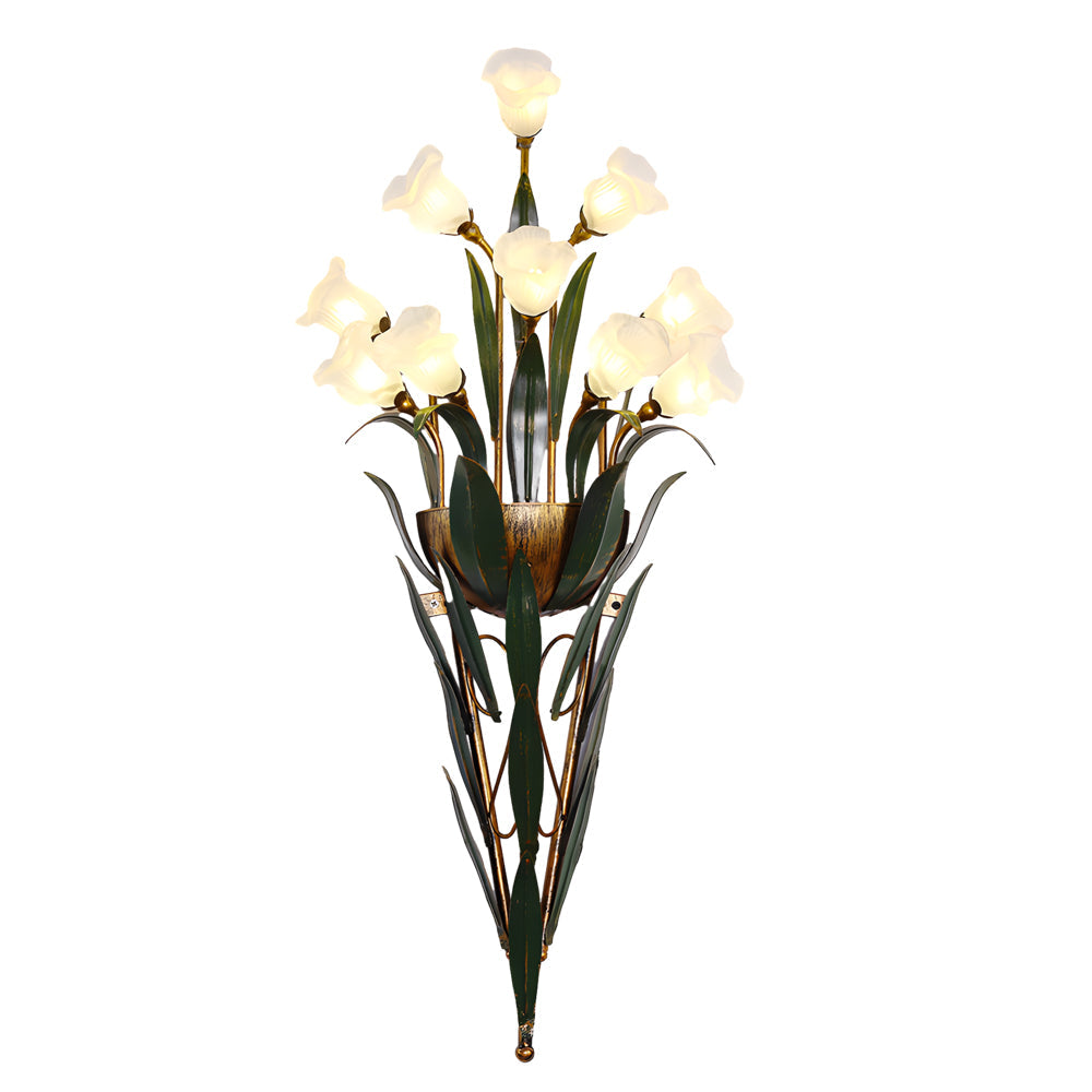 Rustic Glass Floral Wall Sconce in Natural Country Style for Living Room