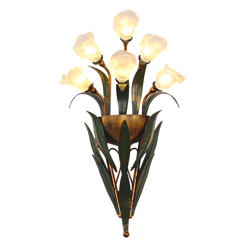 Rustic Glass Floral Wall Sconce in Natural Country Style for Living Room