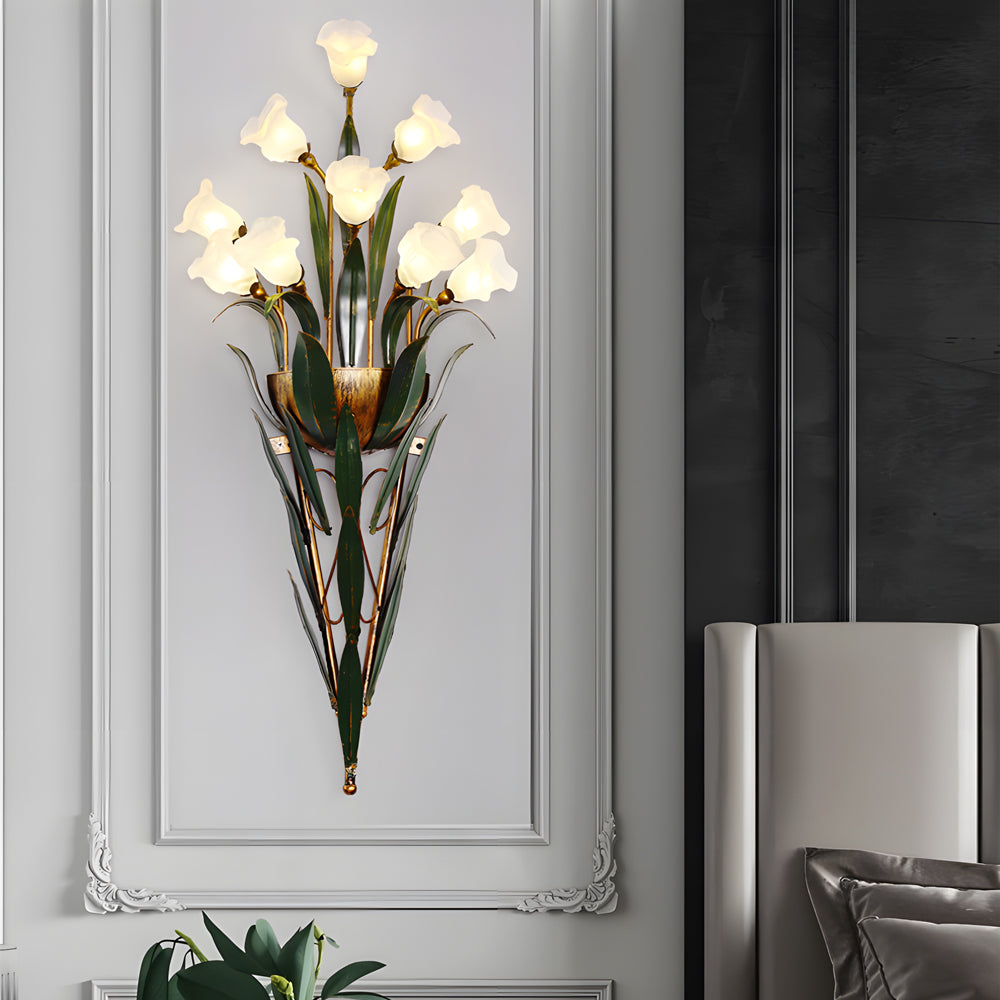 Rustic Glass Floral Wall Sconce in Natural Country Style for Living Room
