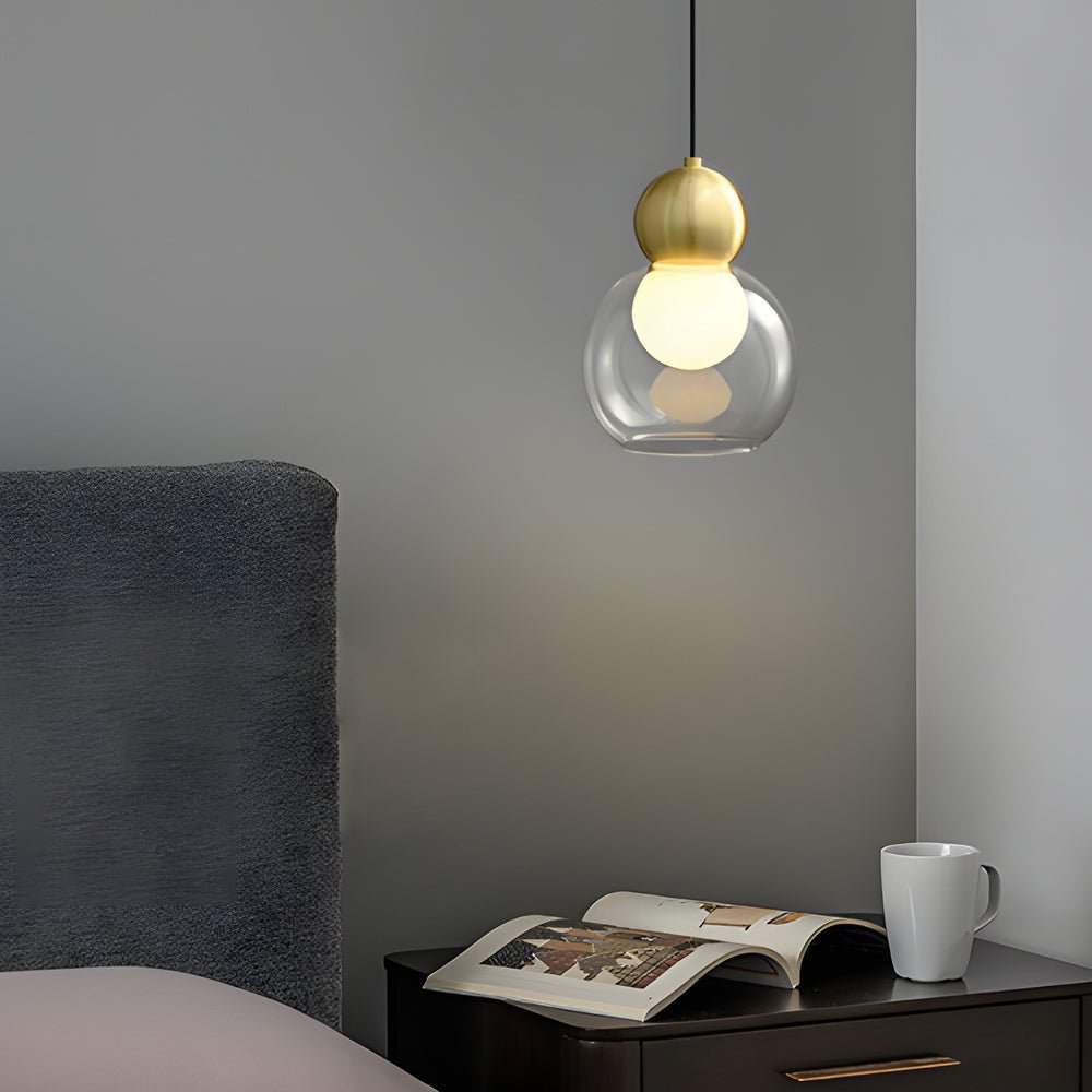 Modern Copper Glass Gourd Pendant Light with 3-Step Dimming for Dining Room