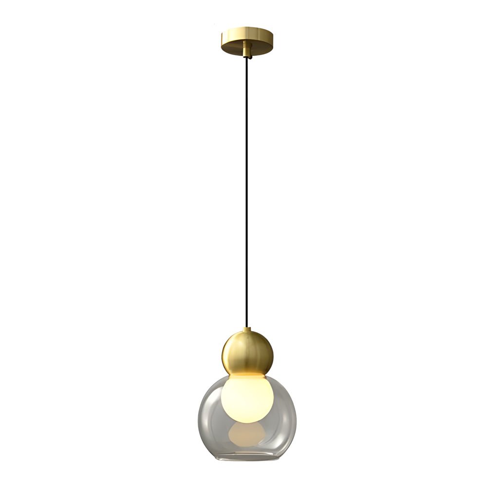 Modern Copper Glass Gourd Pendant Light with 3-Step Dimming for Dining Room