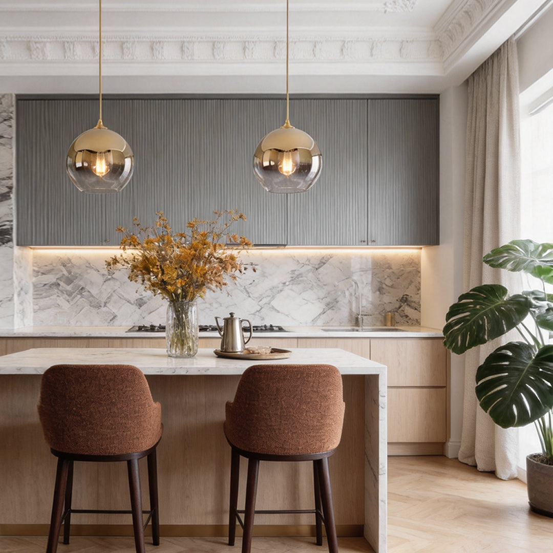 Modern Clear Glass Round Pendant Light Fixture for Dining Room Decor