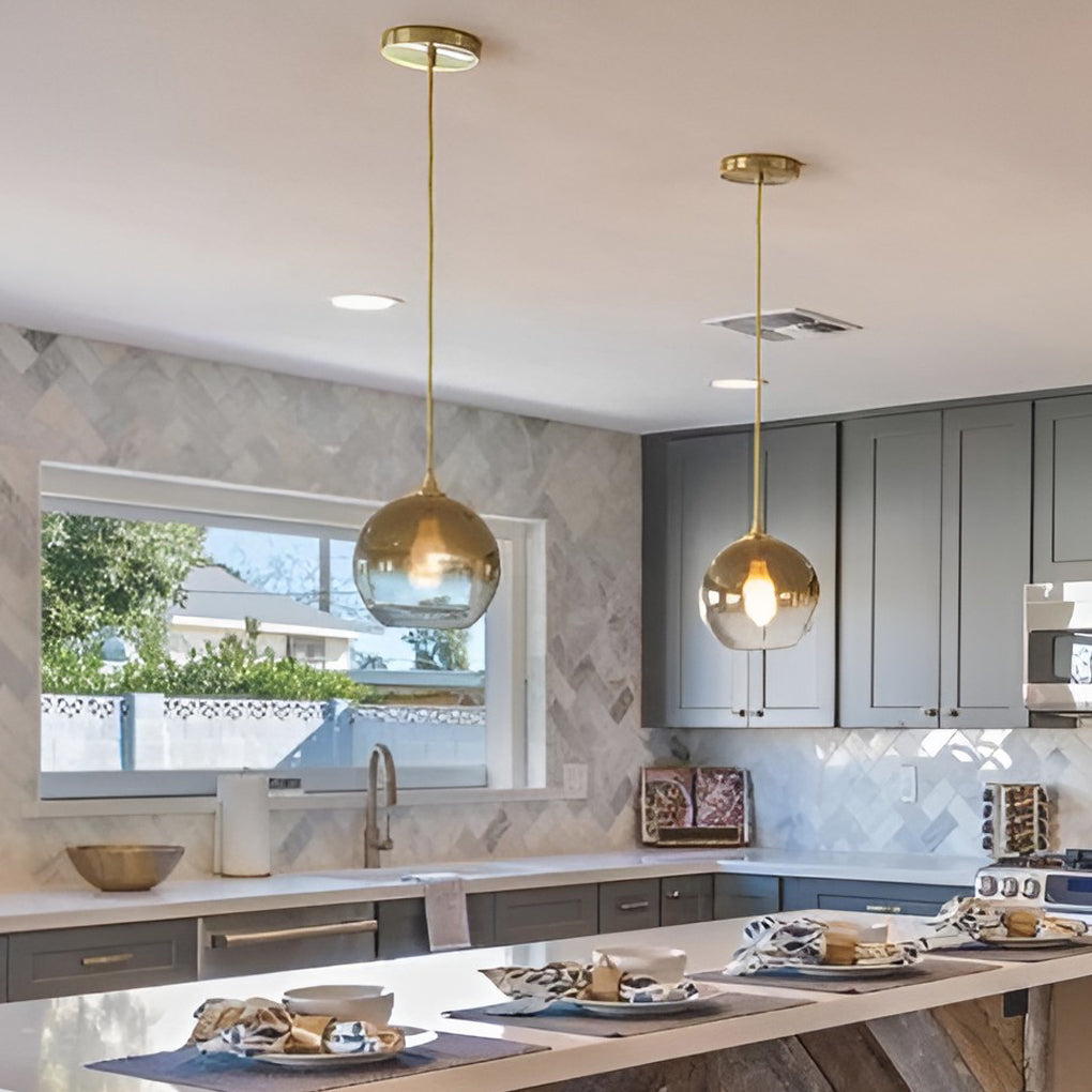 Modern Clear Glass Round Pendant Light Fixture for Dining Room Decor