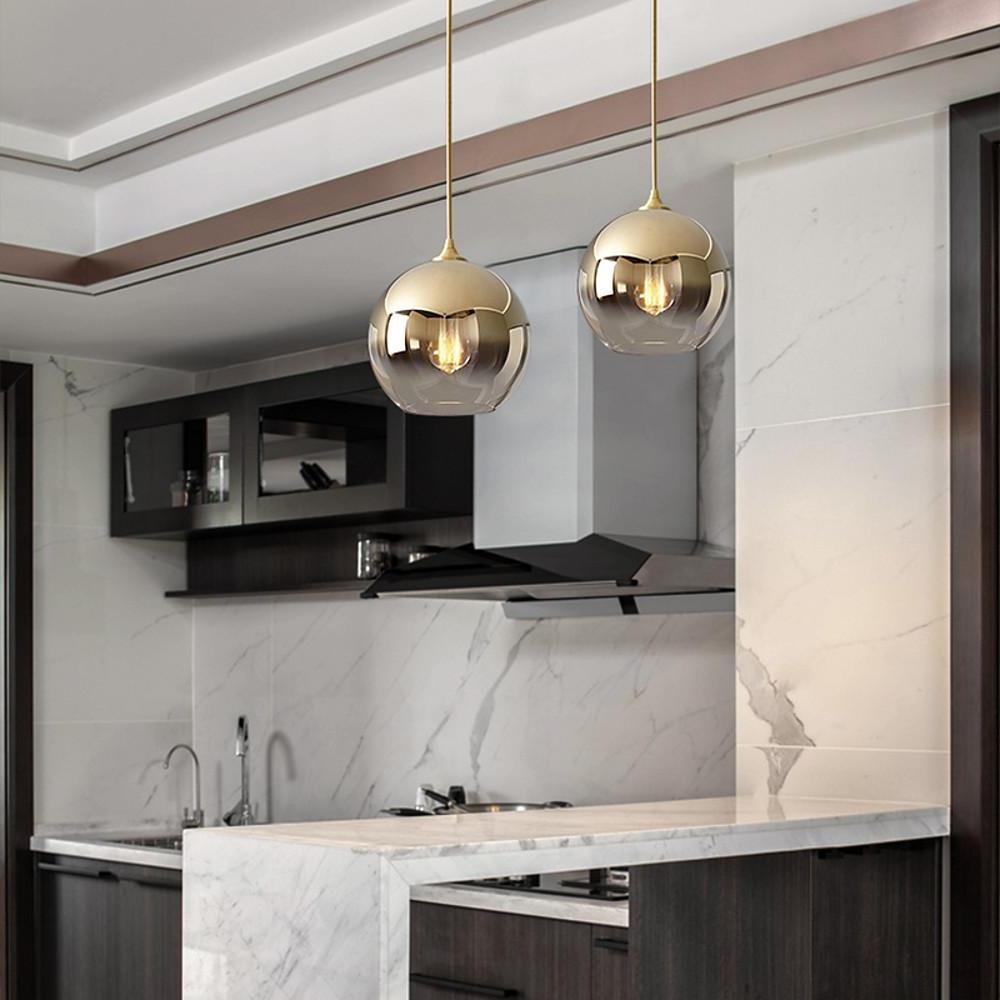 Modern Clear Glass Round Pendant Light Fixture for Dining Room Decor