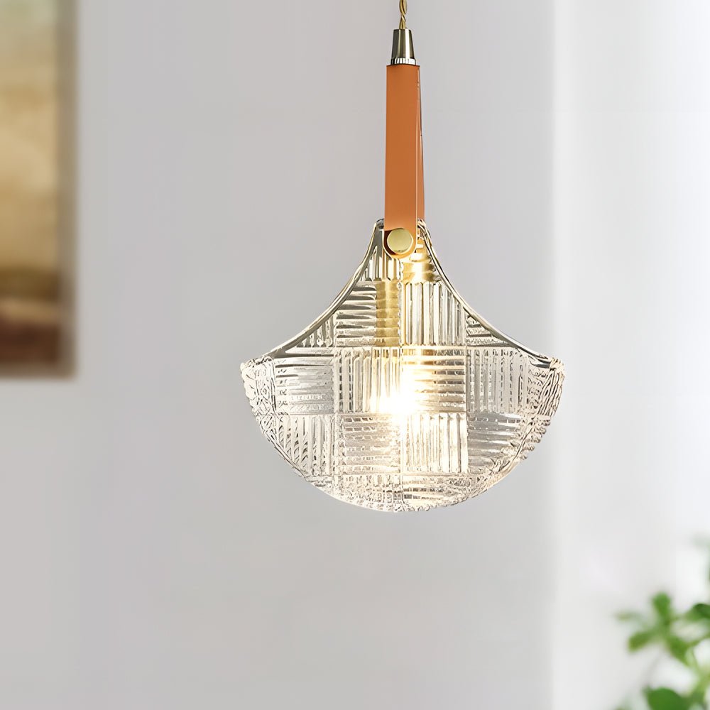 Modern Copper Leather Pendant Lamp with Glass Woven Texture for Home Décor