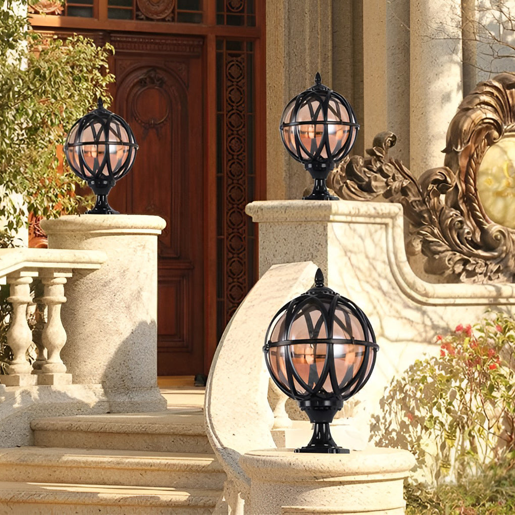 Elegant Frosted Glass Globe Pillar Light Outdoor Waterproof Lamp