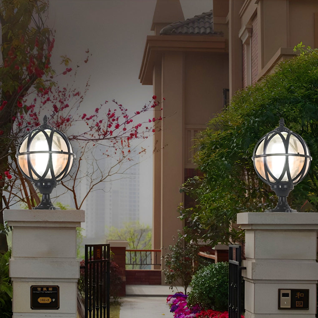 Elegant Frosted Glass Globe Pillar Light Outdoor Waterproof Lamp