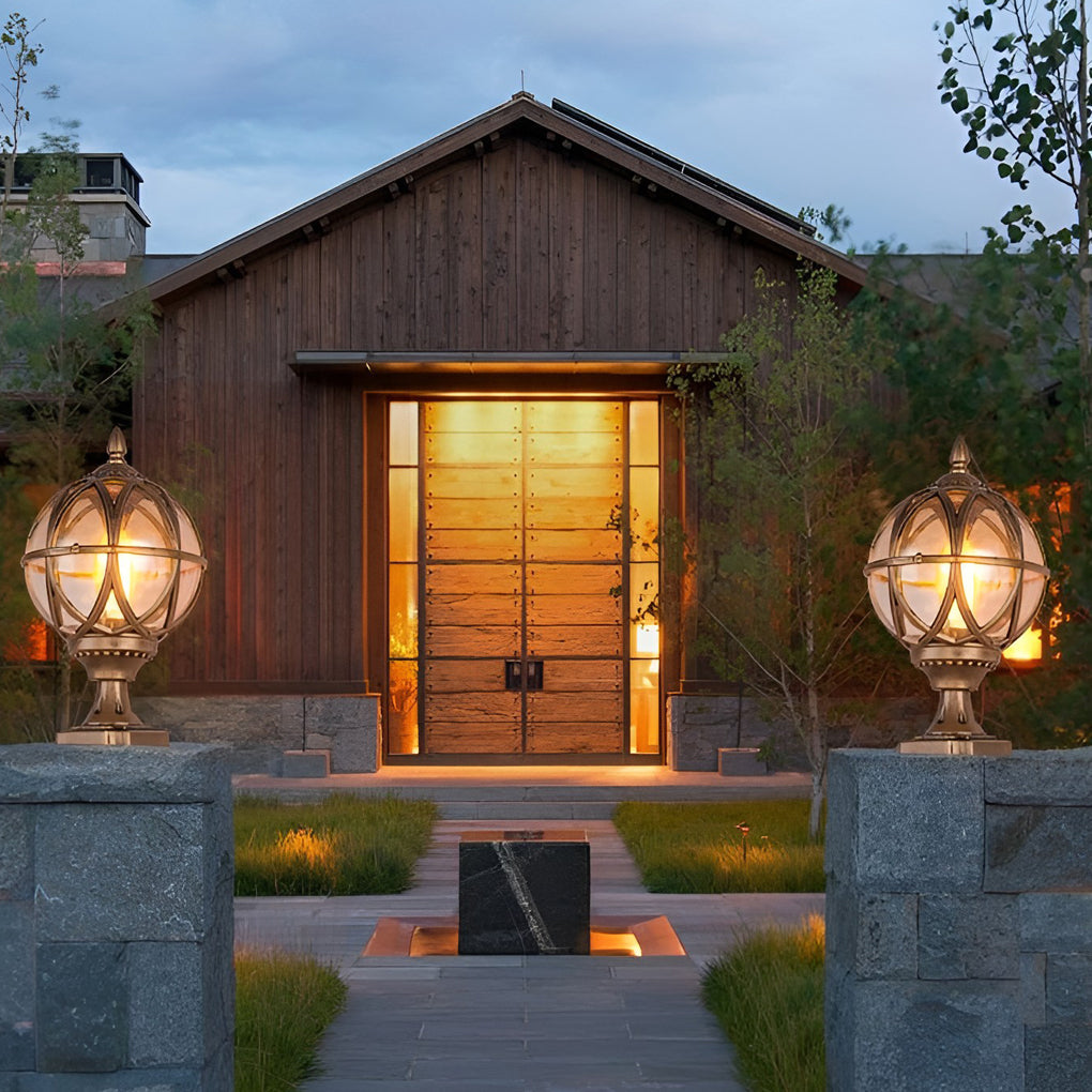 Elegant Frosted Glass Globe Pillar Light Outdoor Waterproof Lamp