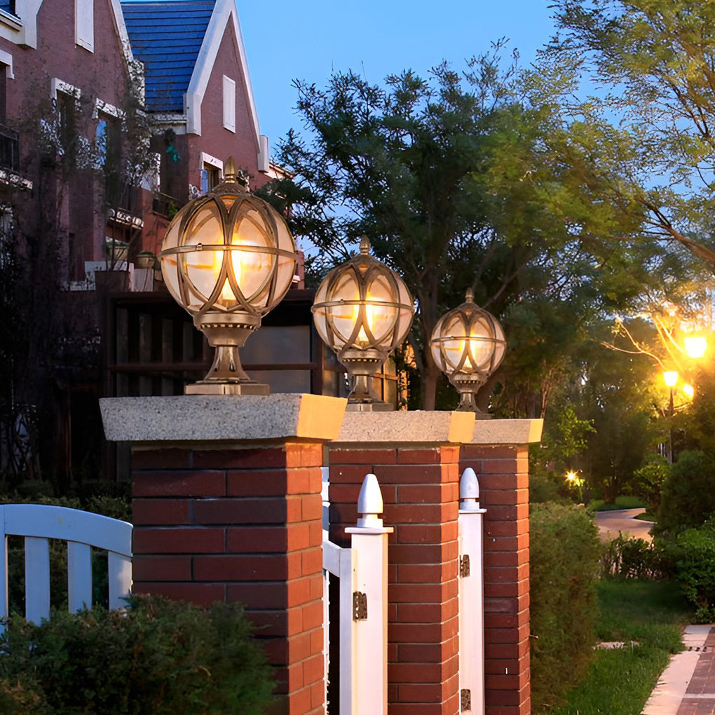 Elegant Frosted Glass Globe Pillar Light Outdoor Waterproof Lamp
